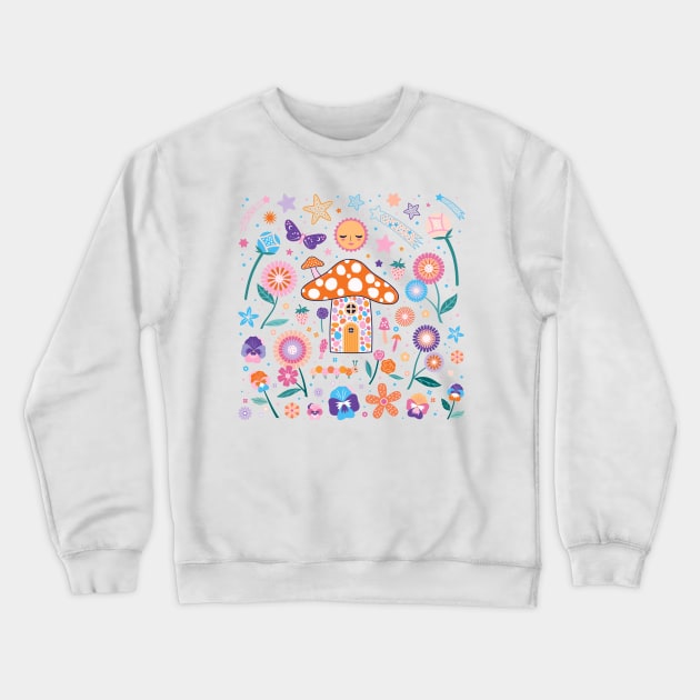 Mushroom House Crewneck Sweatshirt by CarlyWatts